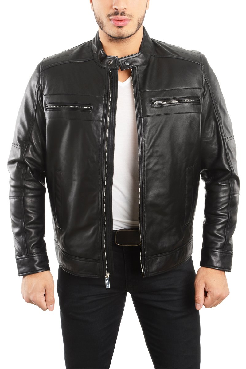 REED EST. 1950 Men's Genuine Lambskin Leather Biker Jacket - Image 3
