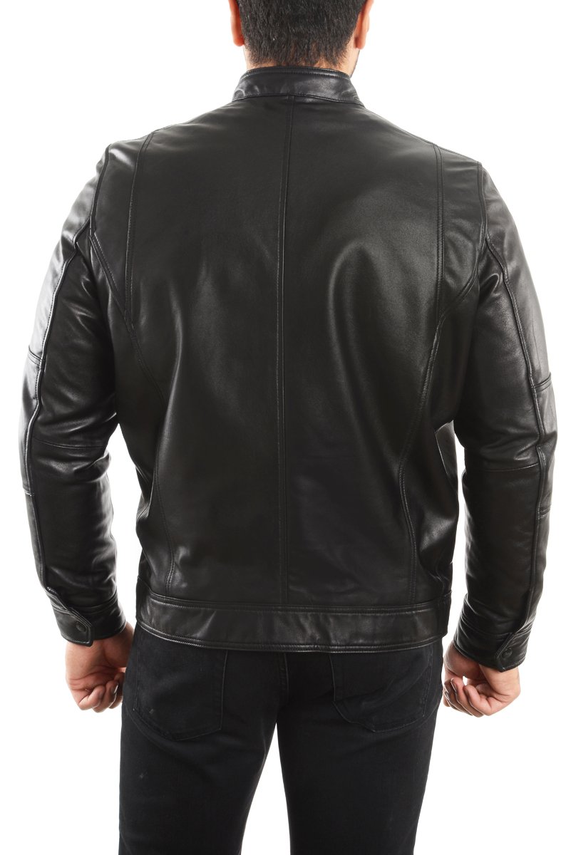 REED EST. 1950 Men's Genuine Lambskin Leather Biker Jacket - Image 4