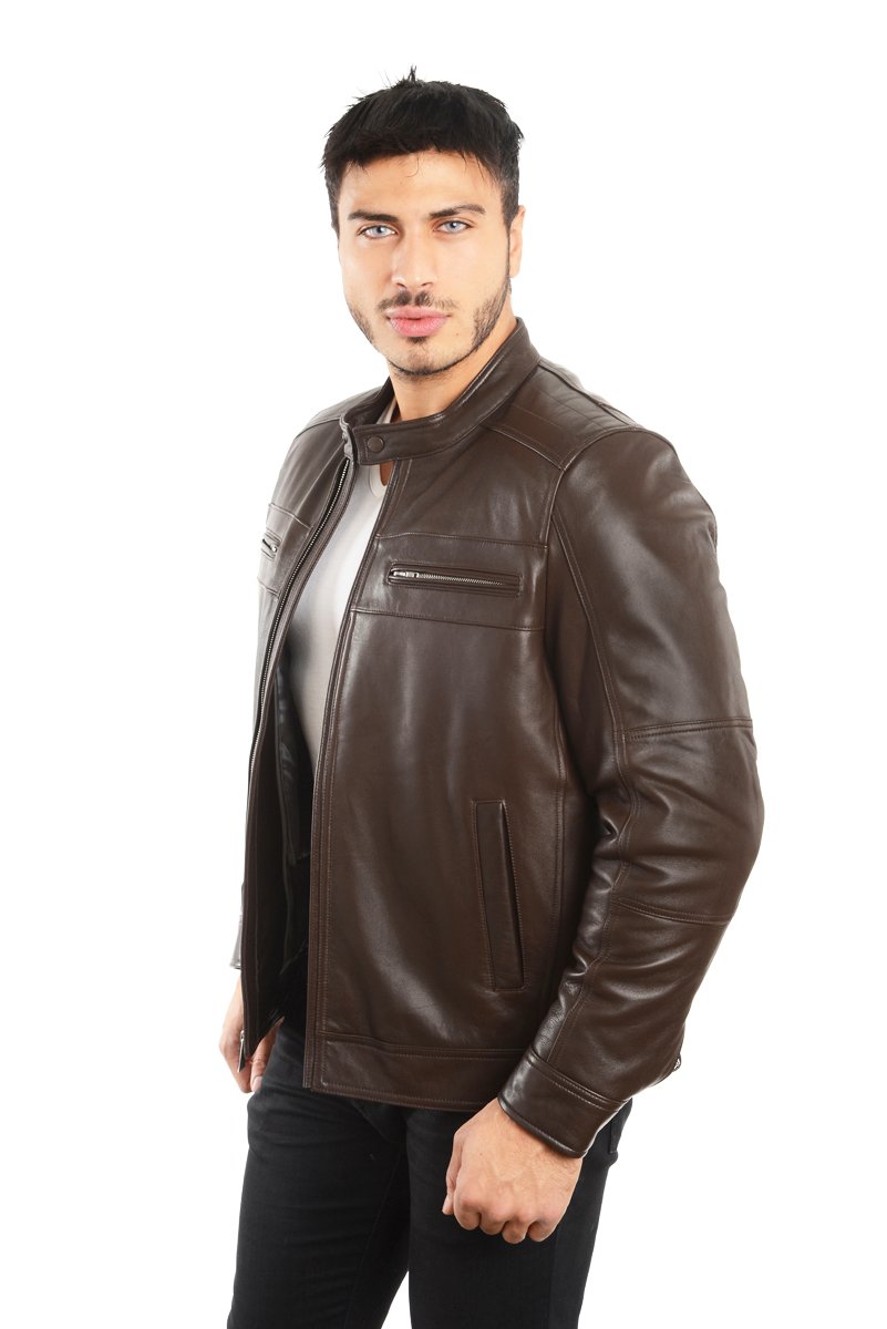 REED EST. 1950 Men's Genuine Lambskin Leather Biker Jacket - Image 3