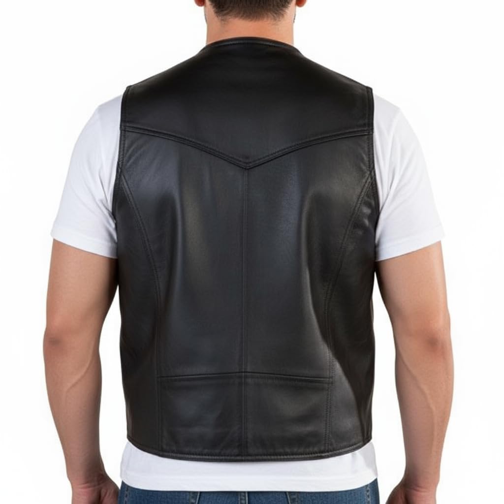 REED EST. 1950 Men’s Soft Durable Leather Vest – Genuine Leather Black Vest with 2 Inside Pockets - Image 4