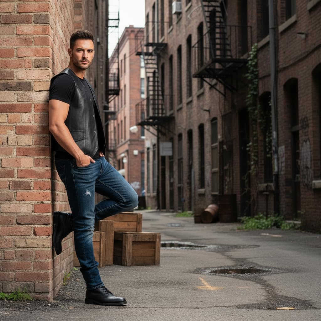 REED EST. 1950 Men’s Soft Durable Leather Vest – Genuine Leather Black Vest with 2 Inside Pockets - Image 5