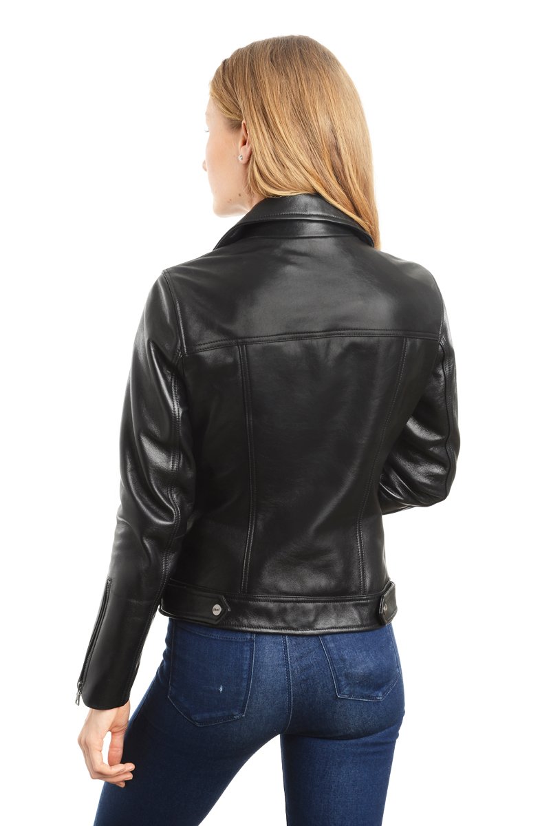 REED EST. 1950 Women's Jacket Genuine Lambskin Leather Biker Fashion Coat - Image 4