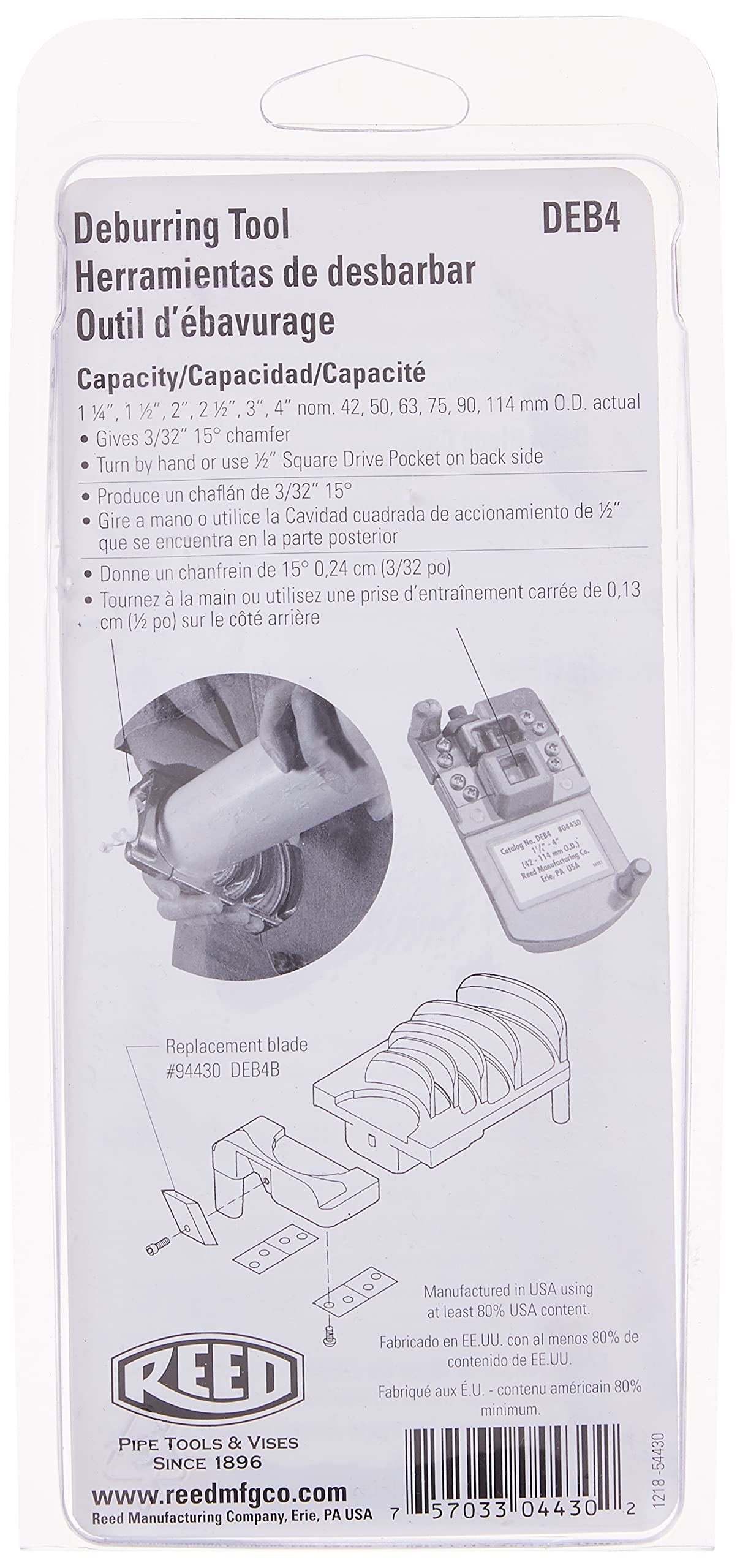 Reed Tool DEB4 Deburring Tool for Plastic, 1-1/4 to 4-Inch - Image 6